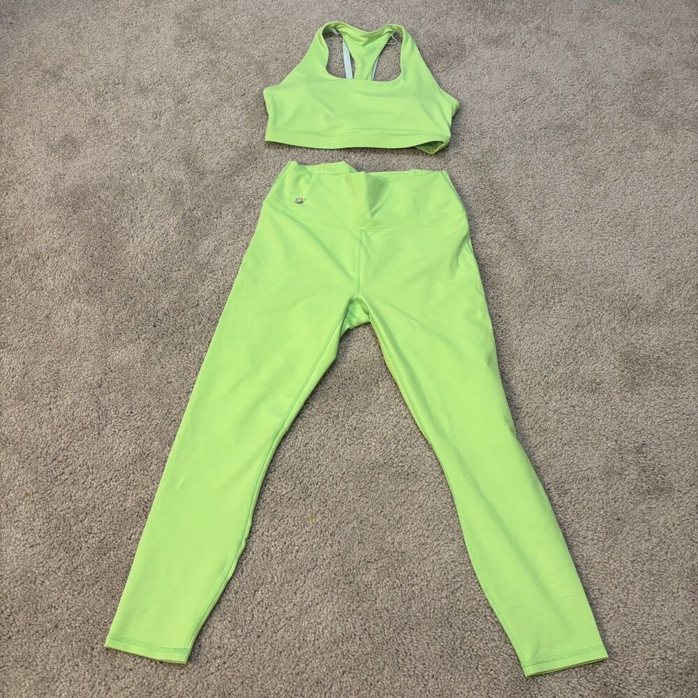 Fabletics 2 Piece Activewear Set Womens Sport Bra Leggings Neon Green Athleisure